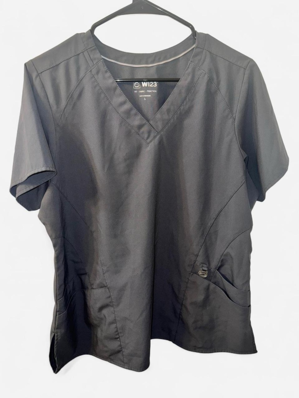 WonderWink Grey V-Neck Short Sleeve Scrub Top